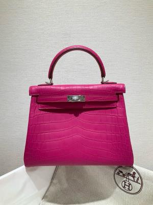 wholesale quality hermes kelly 25 matte niloticus crocodile j5 rose scheherazade phw